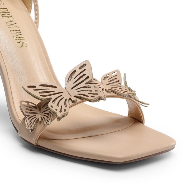 Butterfly Lace Up Stilleto High Heels - NUDE-PU - 6